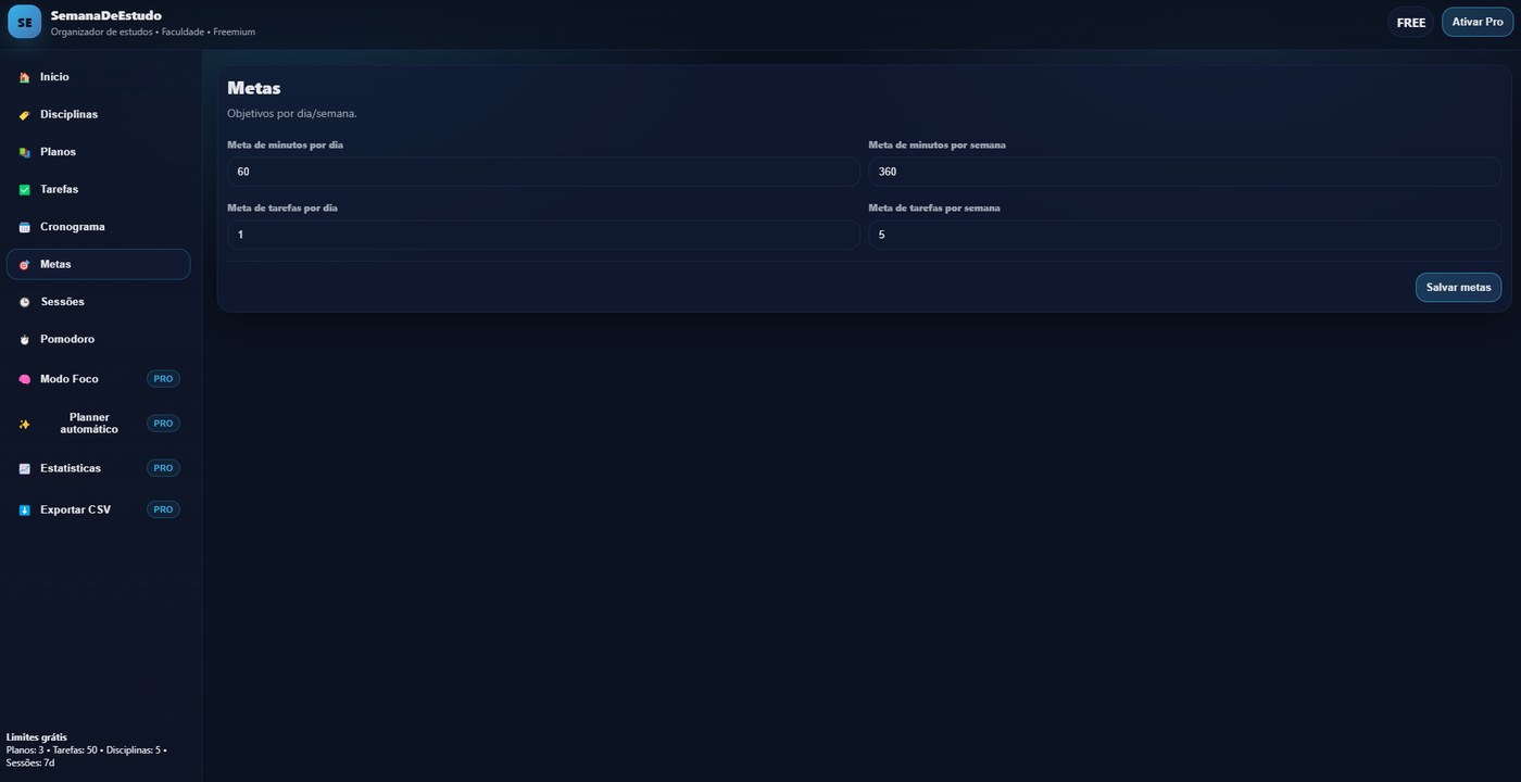 Tela de metas do SemanaDeEstudo